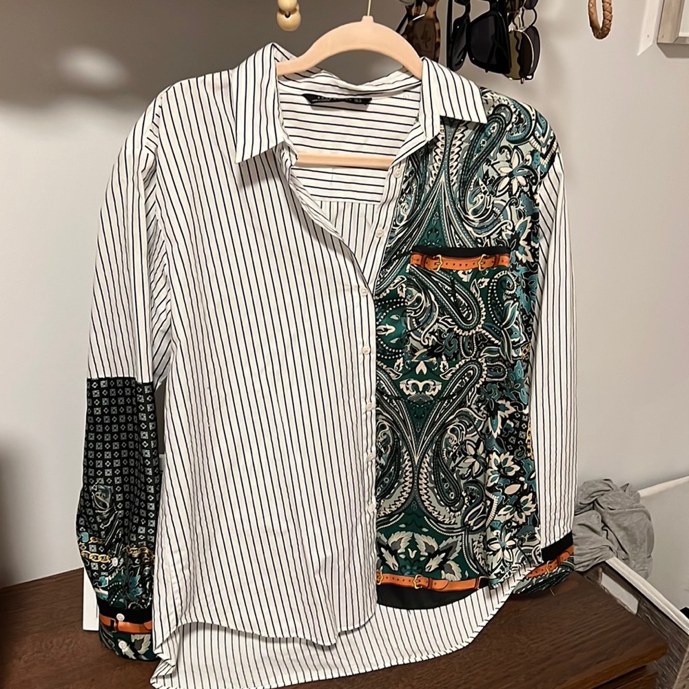 Fun Button-down with Satin Print